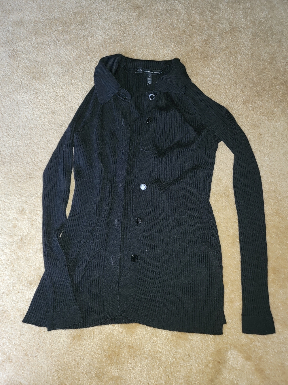 White House Black Market Black Ribbed Button-Down Cardigan